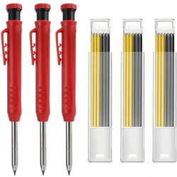 Crayons de Construction et 18 recharges, crayons de charpentier solides avec taille crayon intégré, pour le travail du bois, 3 pièces 