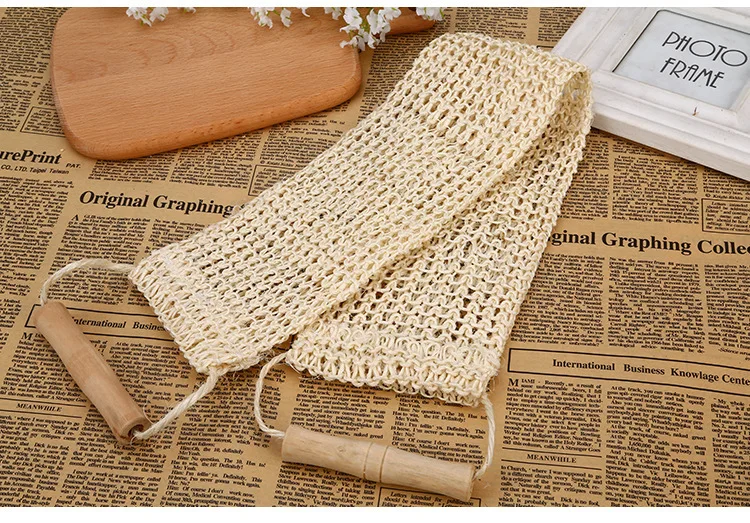 63 Natural Sisal Strip Back Rub Towel with Handle mu yu tiao Cross Border Hot Sales Plant Fiber Bath Sponge Manufacturers Wholes