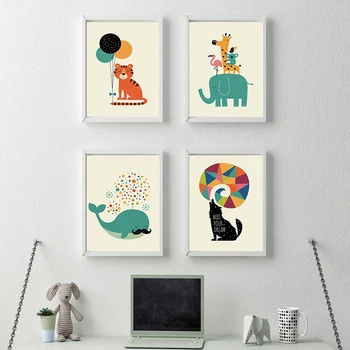 

Giraffe Fox Elephant Cartoon Animal Wall Art Canvas Painting Nordic Posters And Prints Wall Pictures Kids Room Decor