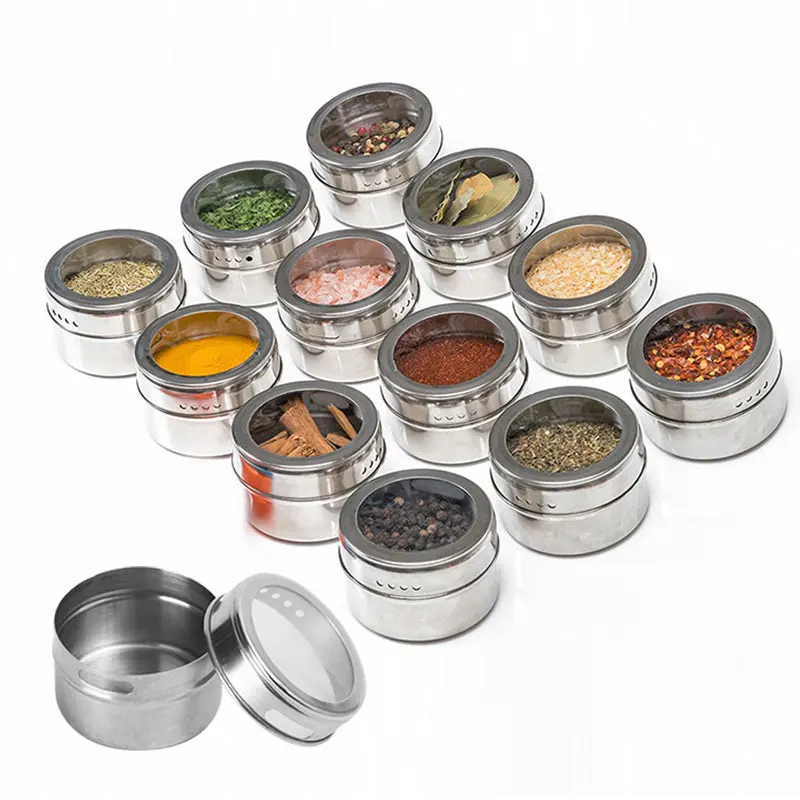 

Sale 1Set Magnetic Spice Jar Set With Stickers Stainless Steel Spice Tins Spice Storage Container Pepper Seasoning Sprays Tools
