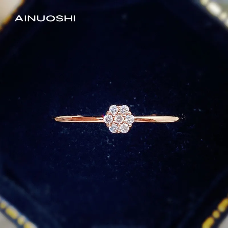 

AINUOSHI 18K золото 0.053ct круглая огранка настоящий натуральный бриллиант Свадебное обручальное кольцо для женщин кольцо в форме цветка ювелирные изделия