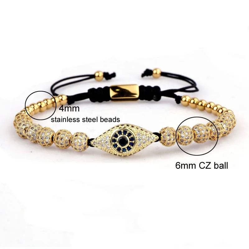 New Fashion Luxury CZ Charm Natural Stone Imperial Gold Color Beads Crown Eyes Charm Adjustable Bracelet Women Men - Image 5