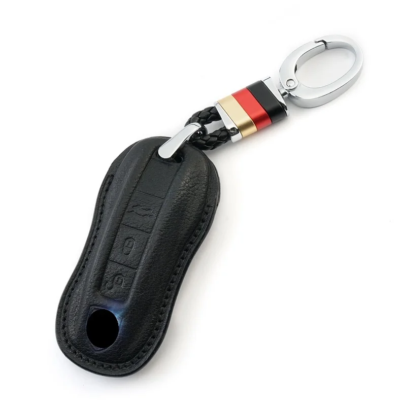 black set 01 Роскошный светодиодный чехол для ключей из натуральной кожи для Porsche Panamera- Cayenne - Название цвета: black set 01