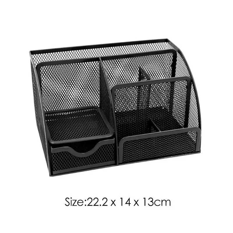  9 Grids Mesh Desk Organizer Multi-function School Offices Stationery Storage Box Metal Fuselage Mor