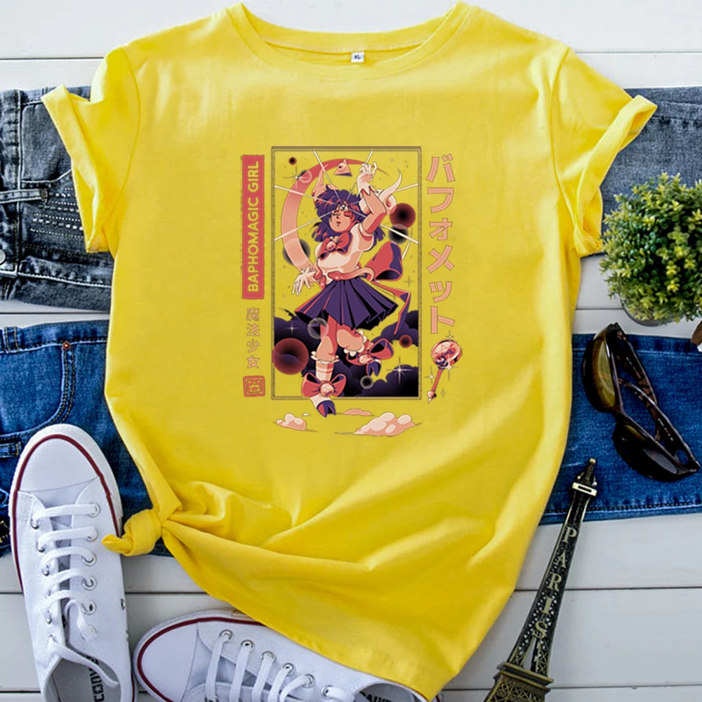 T-Shirts Baphomagic Girl Japanese Fantasy Girl Anime T Shirt For Women Harajuku Hip Hop Womens Tshirts Funny Casual Woman Shirts