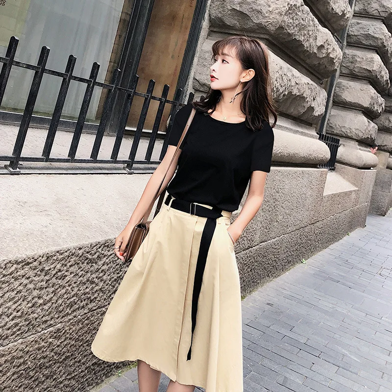 

2018 Summer Careful Network Red Port Kong-Style Fashion Late Night Fragrant Wind Worry Collocation Half-length Skirt Two-Piece S
