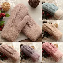 

Women's Winter Full Finger Double Layer Thick Warm Driving Gloves Pure Color Thicken Twist Knitted Mittens Winter Goods