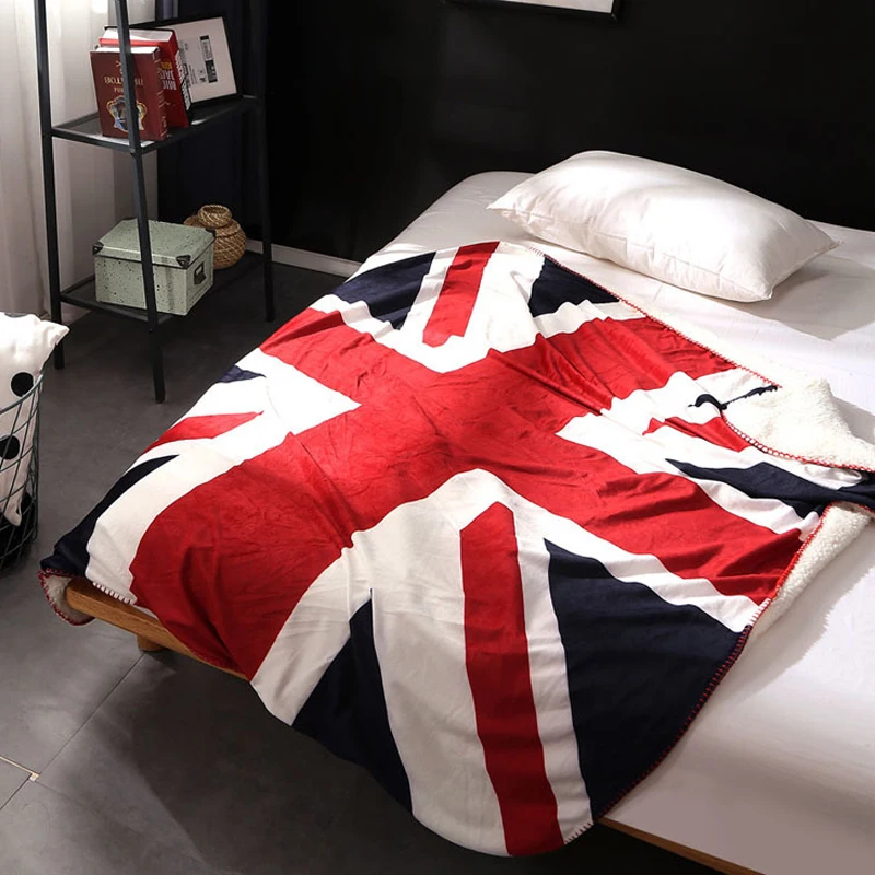 

2018 New British Style Super Soft Coral Fleece Blankets CA US UK Flag Throw Blanket Sofa Living Room Home Decor 150x200cm