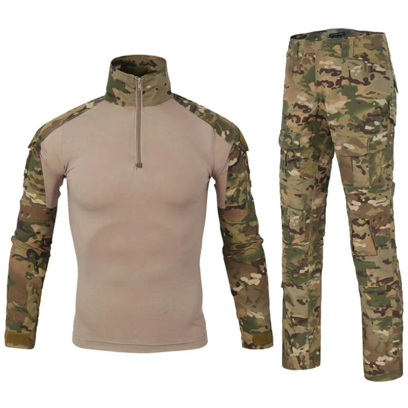 Tactical T-Shirt Sets Military Camouflage Hunting Clothes Army Uniform Combat Shirt+Pants Outdoor Tactical Hiking Camping Suit