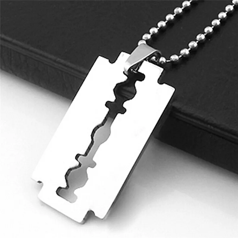 

1 Pc Razor Blade Necklace Men Jewelry Trendy Silver Color Pendant & Chain Fathers Day Gifts For Dad Approx 3.5cm*2cm