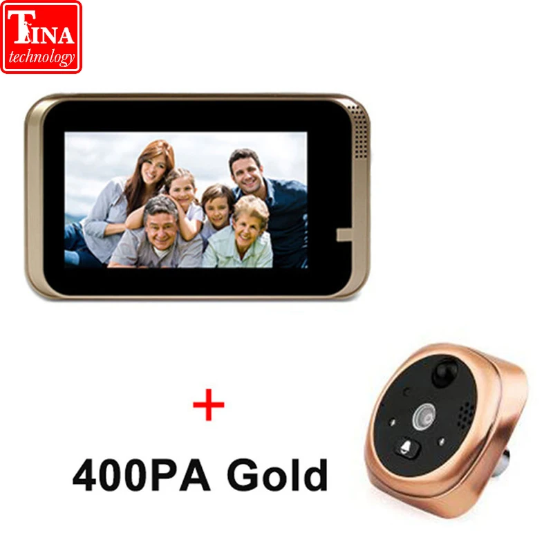 400PA Golden Умный видео дверной звонок глазок камера Wifi 4,3 дюймов монитор HD720P ночное видение PIR Обнаружение движения приложение управление для IOS Andriod - Цвет: 400PA Golden