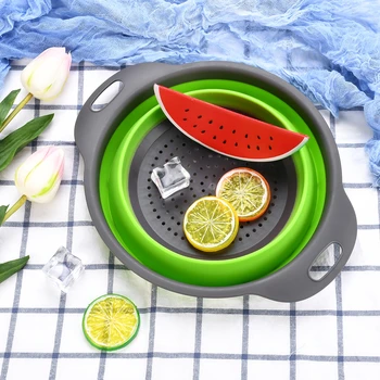 

Foldable Silicone Colander Fruit Vegetable Washing Basket Strainer Strainer Collapsible Drainer With Handle Kitchen Tools