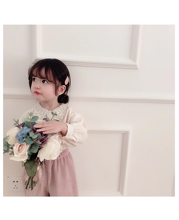 Girl Shirt Long Sleeve New Kids Spring and Autumn Pure Cotton Shirt Baby Lace Turn-collar Top Toddler Kids Blouses Clothing