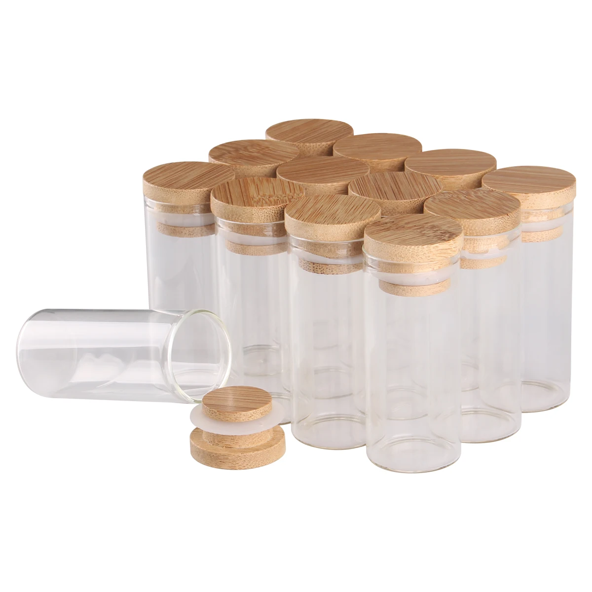 Glass Empty Bottles Bamboo Caps Spice Jars DIY Crafts 12pcs/lot