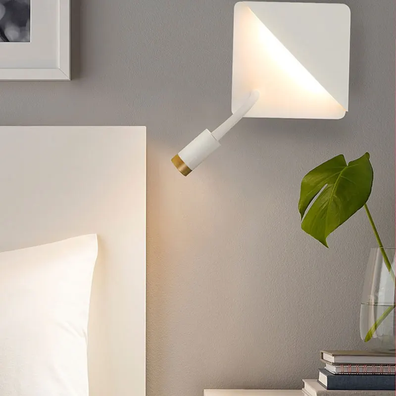 

Nordic Double Independent LED Wall Lamp Bedroom Bedside Reading Sconce Wall Light Modern Study Switch Background Light Fixture