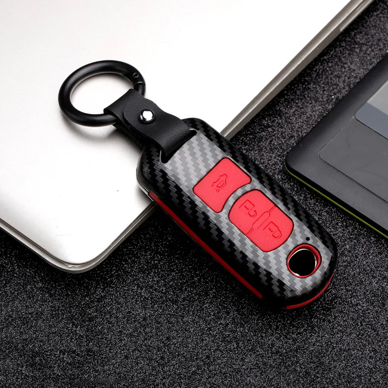 Fashion ABS+Silica gel Carbon fiber Car Remote Key Case Cover For Mazda 2 3 6 Axela Atenza CX-5 CX5 CX-7 CX-9 2014 2015 up key case key case cover car key shell