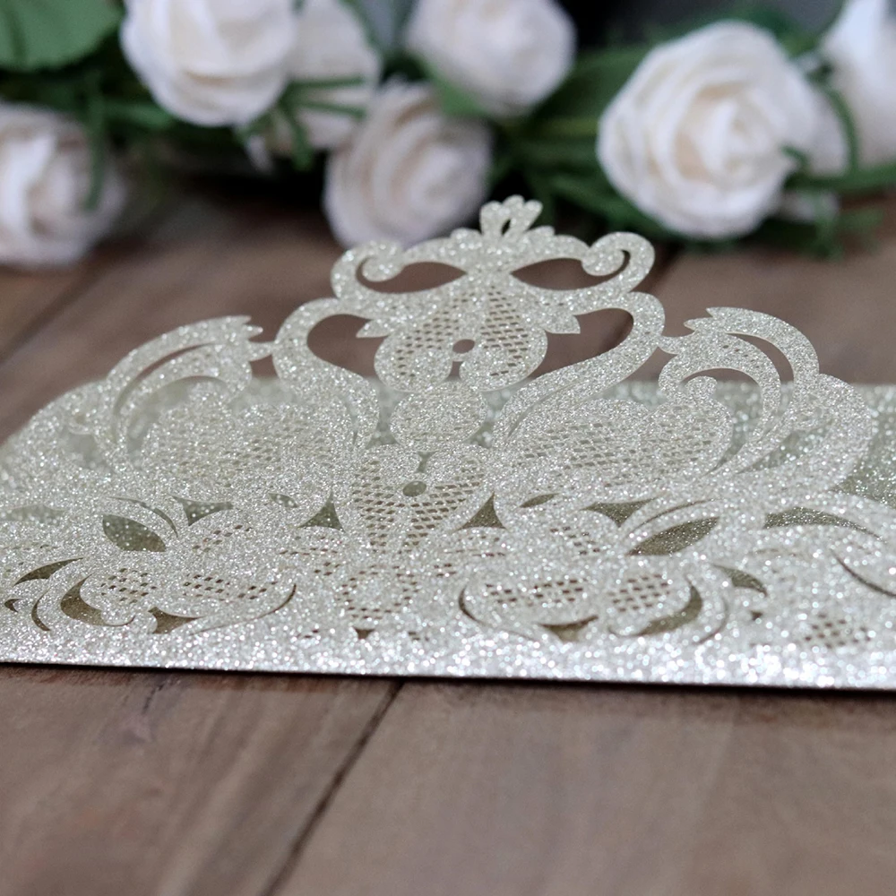  10Pcs Glitter Business invitation invitation laser cutout european style invitation cards 18*12.5CM - 4000549999296