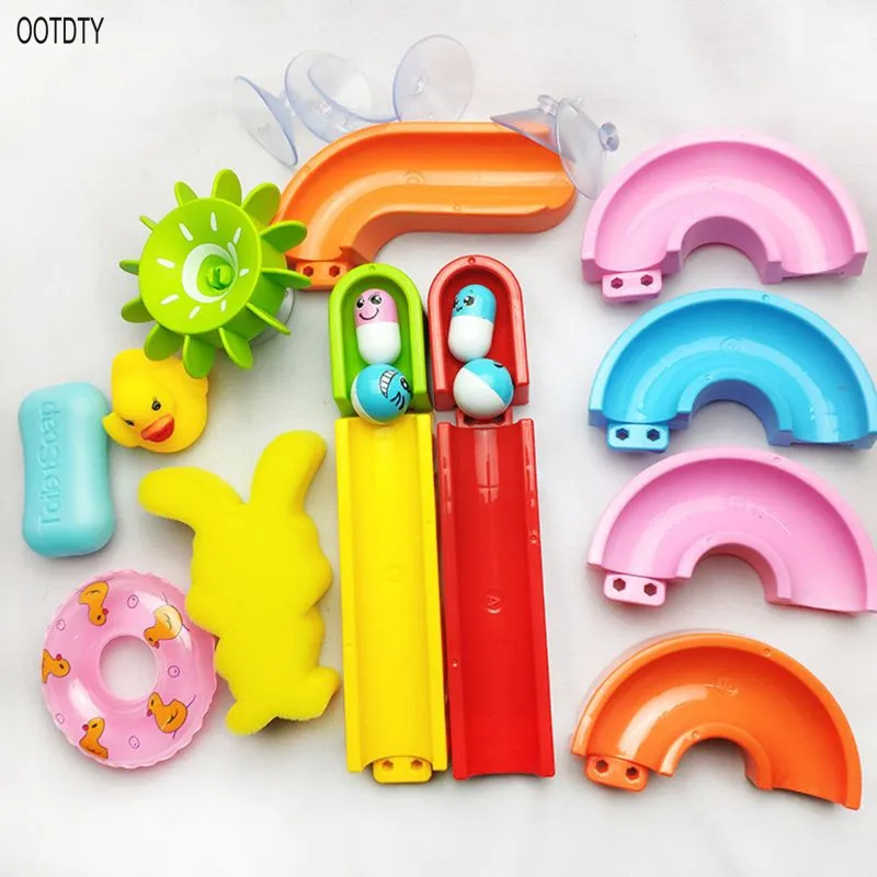 OOTDTY Bathroom Watermill Toy Bath Orbits Track Game Shower Swimming Pool Toys for Kids Boys Girls