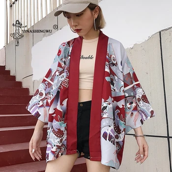 

Japan Print Kimono Cardigan New Female Loose Shirt Tops Asian Casual Kimonos Coat Yukata Women Ukiyo-e Kimonos Cosplay Costumes