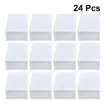 

24PCS Shoes Boxes Thickenes Transparent Stackable Plastic Shoes Storage Case Shoe Container - Size L (White)