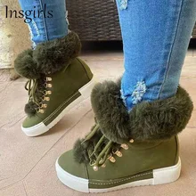 

Warm Fur Ankle Boots 2022 Winter New Round Toe Ladies Lace Up High Top Sneakers 36-43 Large-Sized Female Flock Casual Shoes