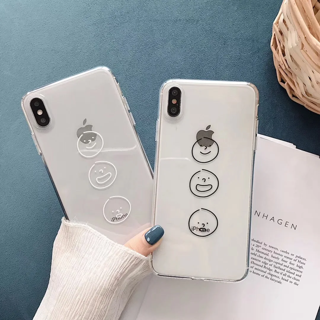 New fashion cute simple smiley couple phone case for iphone Xs MAX XR X 6 6s 7 8 plus funny expression soft TPU back cover