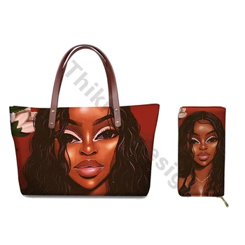 

Top-Handle Bags For Women Black Afro Girl Printed 2pcs/set Shoulder Tote Bag Ladies Large Capacity Handbags Sac A Main Femme