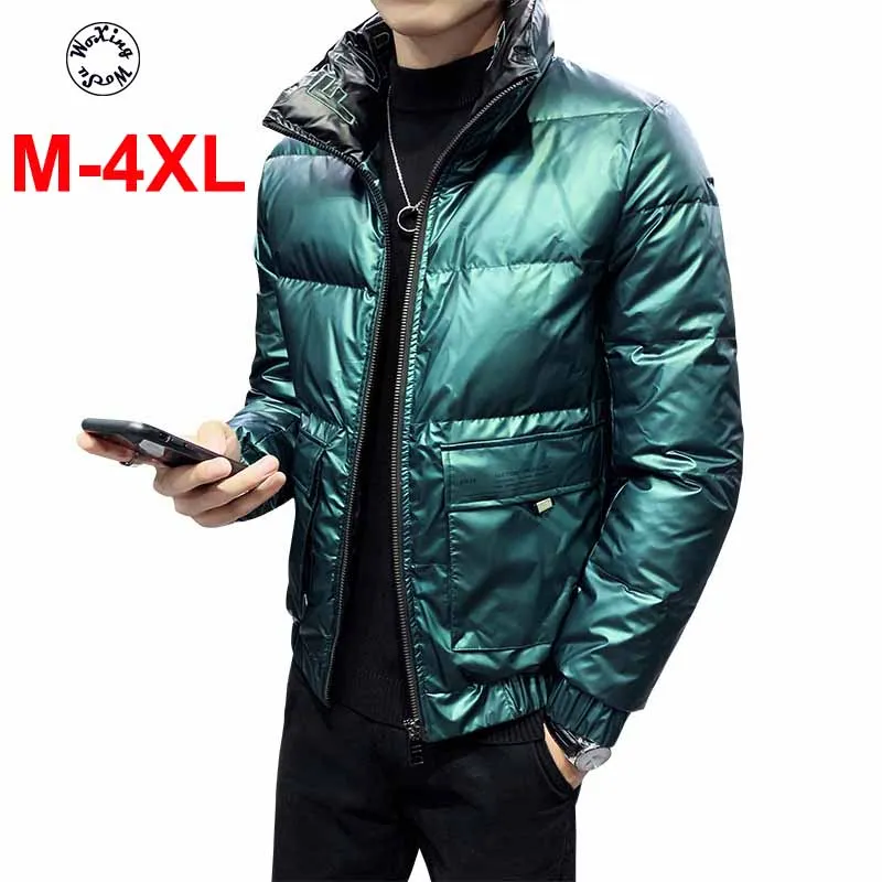 

Men's down coat special shiny light and thin white duck down coat stand collar jacket big yards M to 4XL