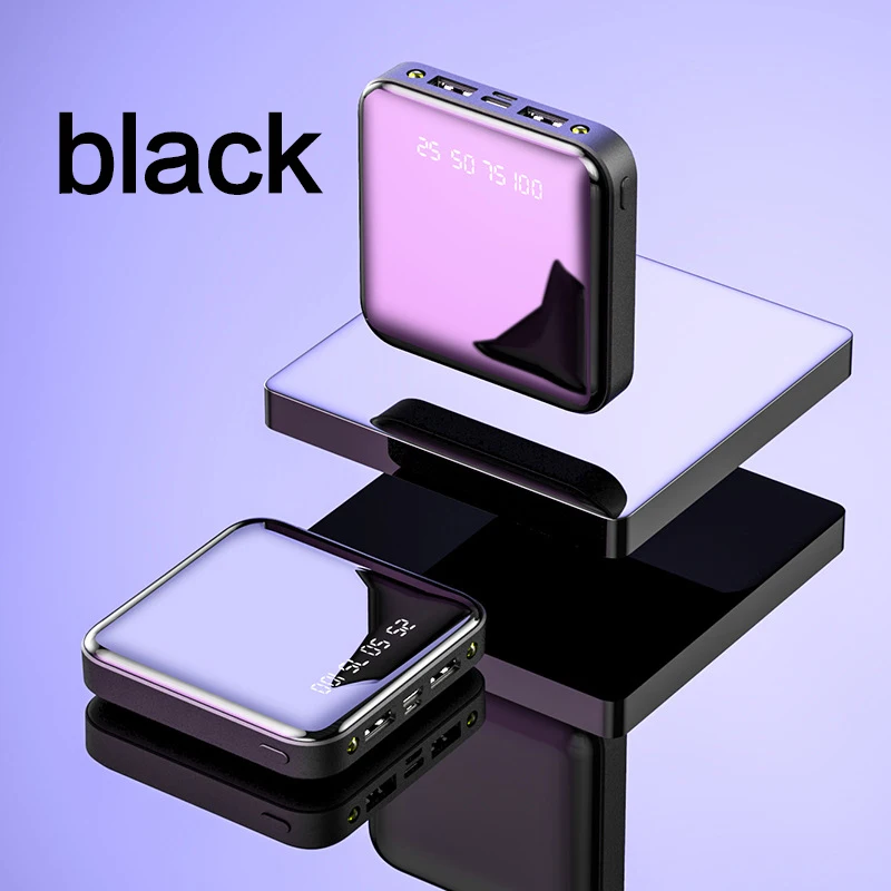 black Двойной USB Мощность банк 20000mah Зеркало Экран быстро Зарядное устройство мини Мощность банк светодиодный дисплей светодиодный светильник Портативный телефон Зарядное устройство Мощность банка - Цвет: black