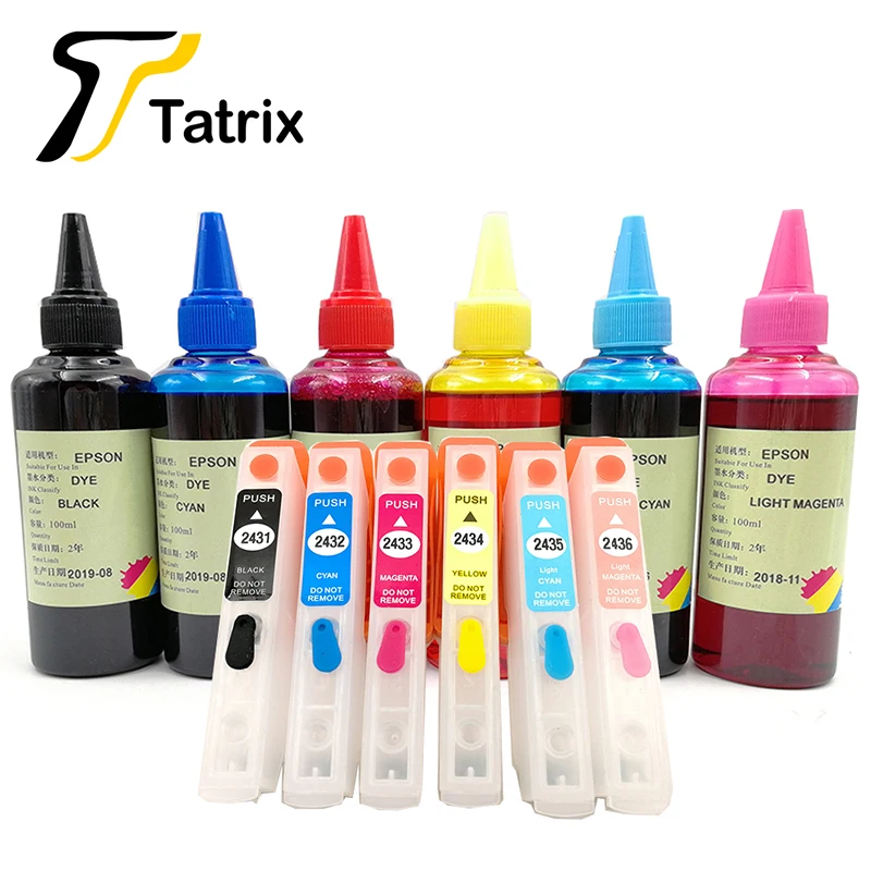 Tatrix T2431XL T2431 пустой Refillable патрон чернил для принтера Epson XP-750 XP-760 XP-850 XP-860 XP-950 xp-960 принтер с чипом Arc - Цвет: empty add dye ink