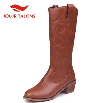

JOUIR TALONS 2020 Short Plush Keep Warm Mid-calf Female Boots Vintage Round Toe Chunky Heels Slip-On Autumn women shoes