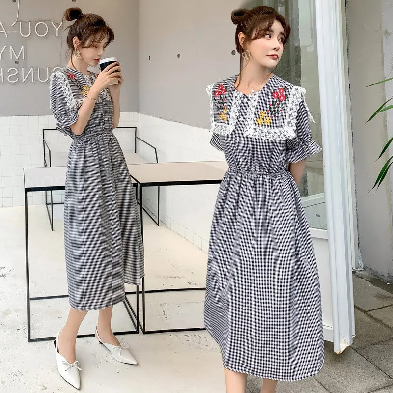 

Maternity Clothes Fashion Dress 2019 New Style Korean-style Embroidered Western Style Large Size Maternity Clothes Freaky Dress