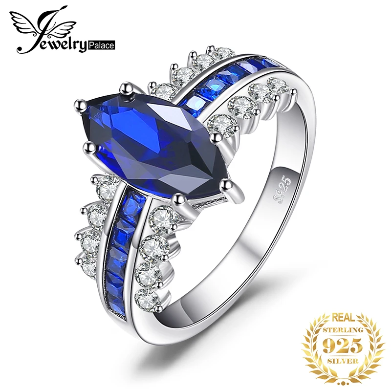 Jewelrypalace Luxry 3.4ct маркиза создания Сапфир площади создано голубой шпинели заявление кольцо стерлингового серебра 925 Горячая распродажа