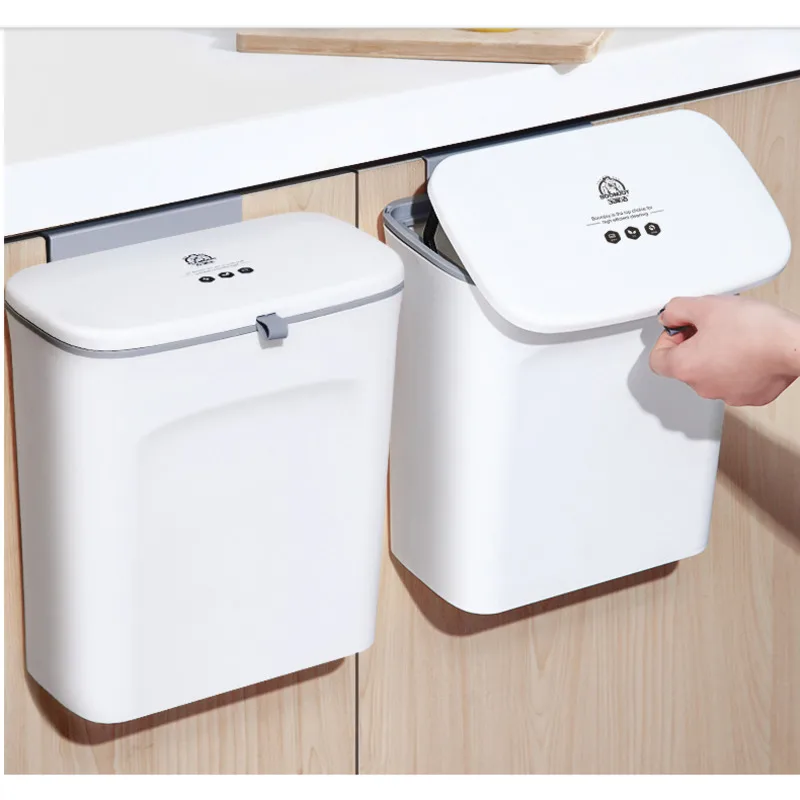 

9L Kitchen Wall Mounted With Cover Trash Kitchen Garbage Bin Toilet Living Room Hanging Creative Storage Waste Storage Bucke