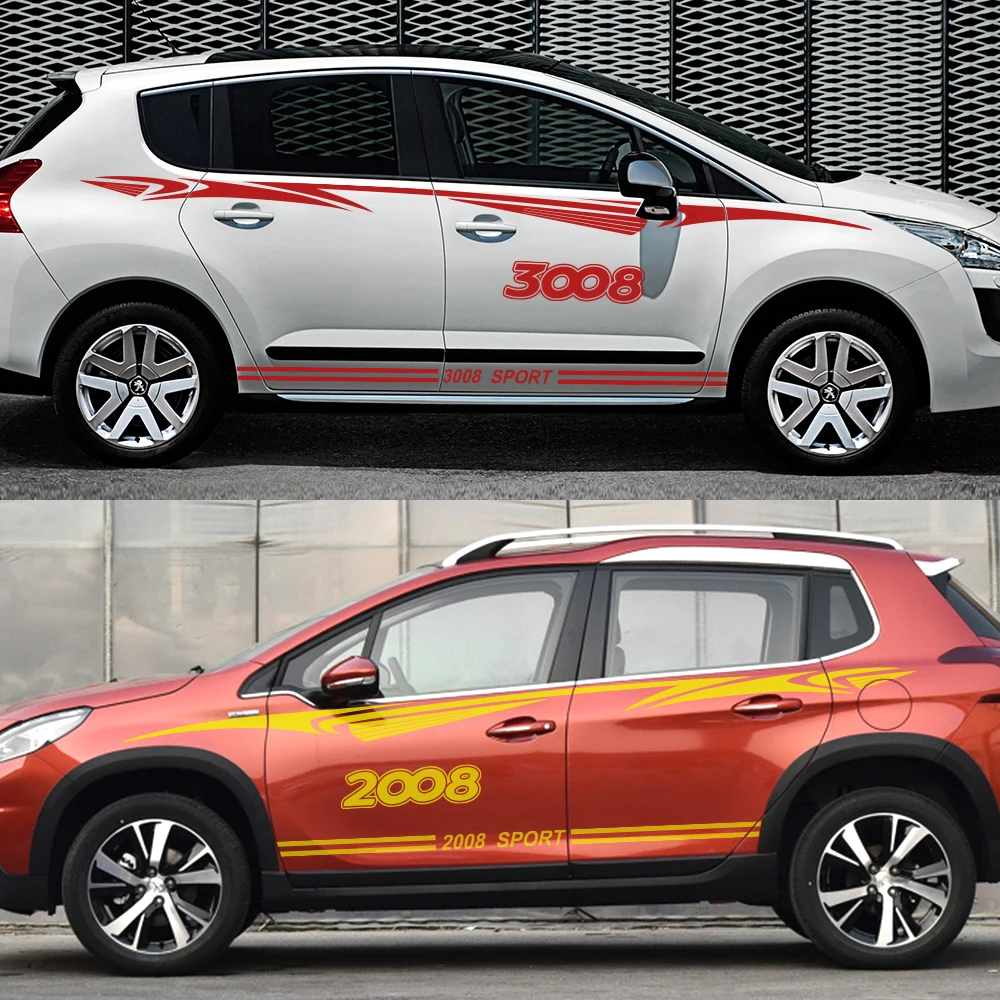 2 шт. автомобильные наклейки для peugeot 2008 3008 Авто боковые наклейки на юбку стильные спортивные водонепроницаемые виниловые DIY аксессуары для стайлинга автомобиля