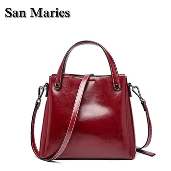 

San Maries Women Handbags New Soft Oil Wax Leather Large Capacity Women Handbags Genuine Leather Fashion Female Casual Tote