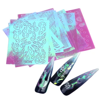 

10pcs/Set Flame Nail Art Stickers Decals Fire Geometric Stars 3D Adhesive Vinyls Stencils Holographic Nail Foils Manicure TR1525