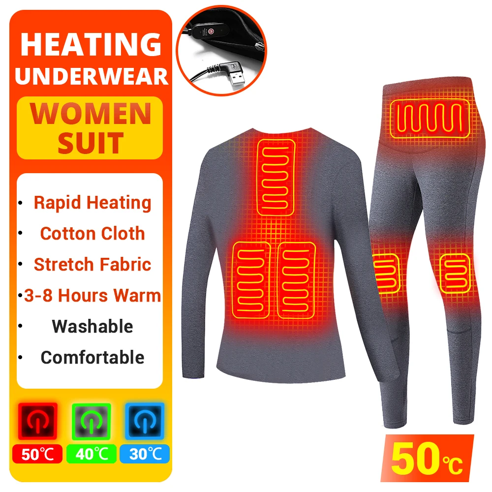 protective gear HEROBIKER Heating Underwear Winter Autumn Heated Thermal Underwear Set USB Electric Heating Long Johns Fleece Pajamas Skiing Vintage Helmet Motorcycle Helmets & Protective Gear