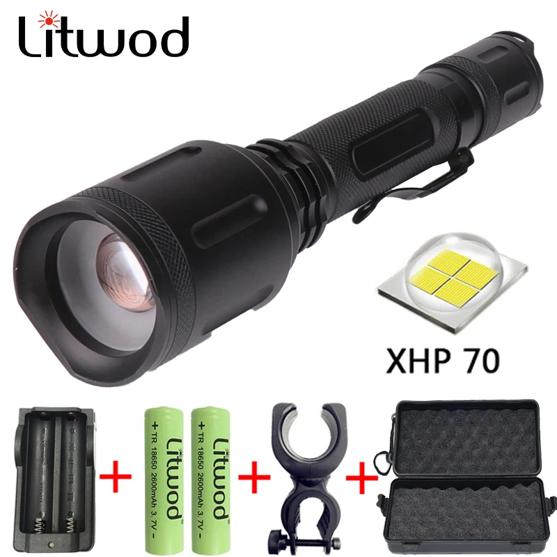 Litwod Z301262 Мощный светодиодный фонарь 20000LM XHP 70 Zoom тактический для защиты Дневной
