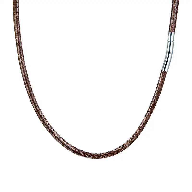 Genuine Leather Choker Necklace - Silver Black, 16/18/20 Inch, Lobster Clasp