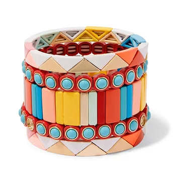 

Bohemian Bracelet Handmade Friendship Braided Stackable Enamel Rainbow Tile Bracelet Fashion Street Photography Bangles Dropship