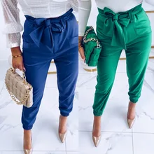 Women's Pants High Waist With Belt Classic Pockets Office Lady Ankle-length Trousers Female 2021 Winter Fashion Harem Pants
