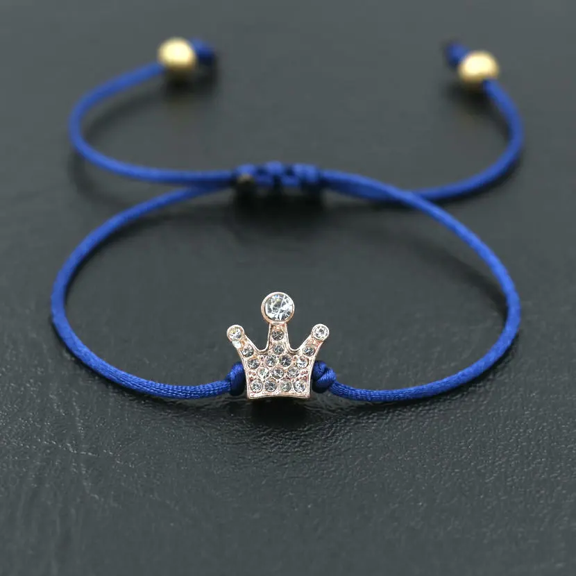 Minimalism style Micro CZ Crown Women Bracelet Thin Red Rope Thread Strings Bracelets For Girls Couples Female Jewelry Love Gift - Окраска металла: crown dark blue