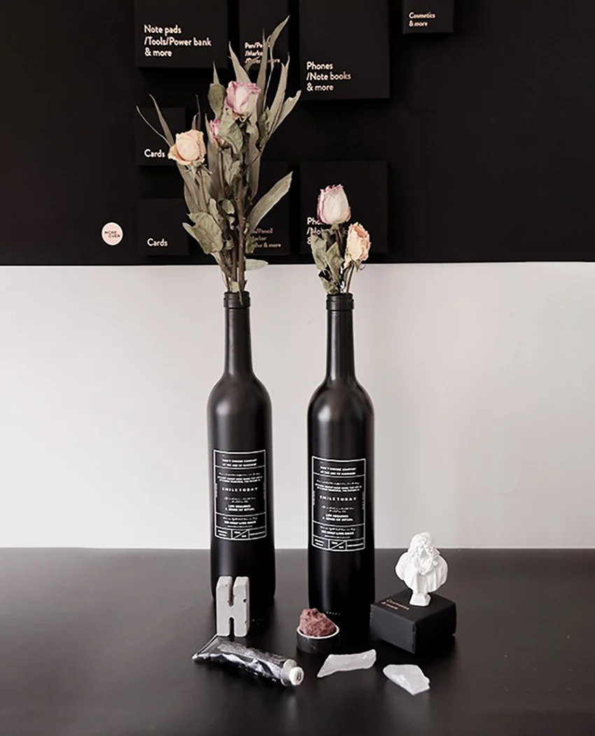 Black Glass Long Neck Storage Bottle Scandinavia Everlasting Flower Vase Storage Bottle Home Organizer Decor S