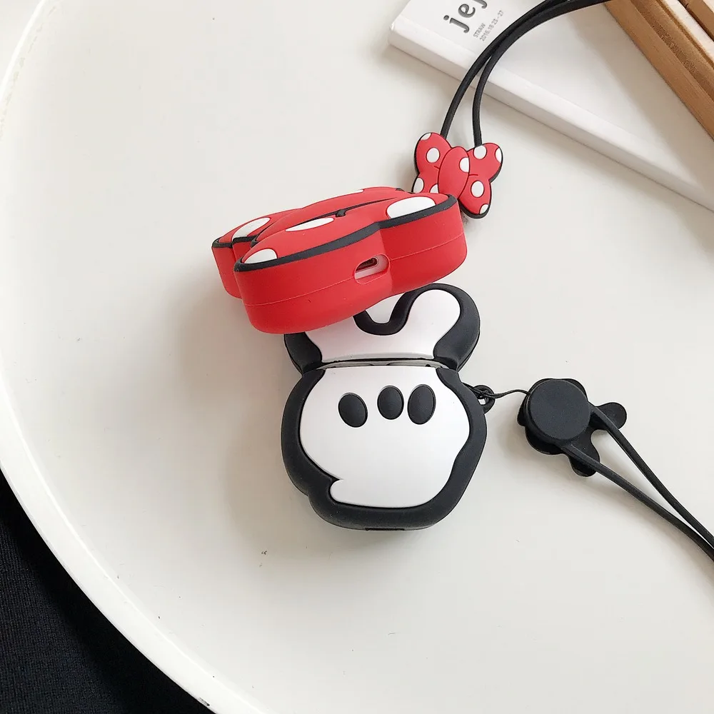 Для Apple Bluetooth гарнитура беспроводной чехол для наушников милый мультфильм лук ремень чехол s для Airpods 1 2 мягкий силиконовый защитный чехол