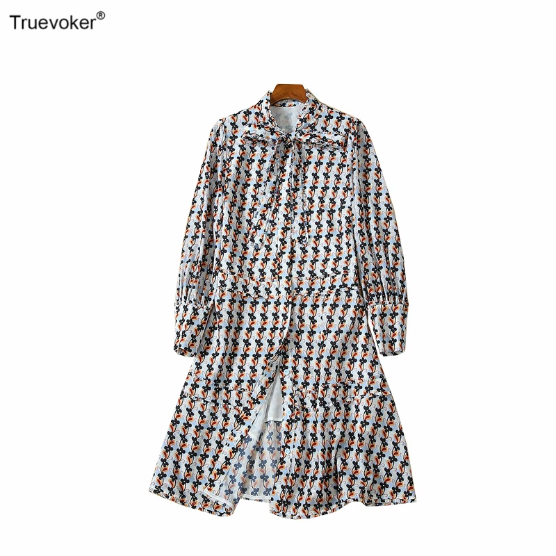 Truevoker, Европейский подиум, для отдыха, Vestidos, для женщин, уличный стиль, с бантом, воротник, Винтаж, с геометрическим принтом, бутик, Платья для вечеринок