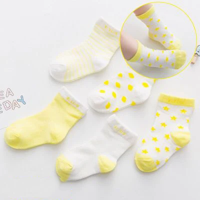 Yellow star 5 пар в упаковке, тонкие летние дышащие носки для новорожденных мальчиков и девочек возрастом от 0 до 6 лет крутая детская защита для ног, различные модели - Цвет: Yellow star
