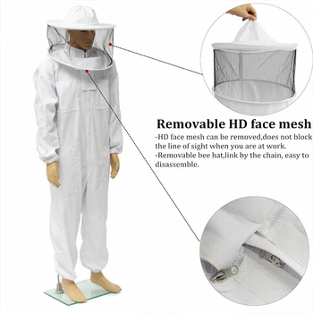 

Beekeeping Suit Zipper Safety Home Beginner Professional Outfit Protective Clothing Full Body Anti Bee Hat With Veil Hood