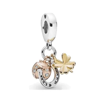 

Real 925 Sterling Silver Charm Shine & Silver Horseshoe, Clover & Ladybird Charm Fit Pandora Bracelet & Necklace Jewelry