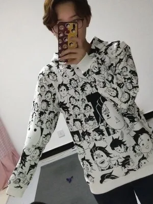 Demon Slayer толстовка с графическим принтом Kamado Tanjirou, костюм для косплея, осенняя уличная одежда в стиле панк Kimetsu No Yaiba, одежда в японском стиле для мужчин, забавное лицо